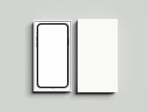 White opened rectangular box with mobile phone inside, 3d rendering Stockillustratie