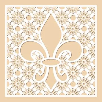 White openwork frame with feur de lis inside. Laser cutting temp Stock Illustration