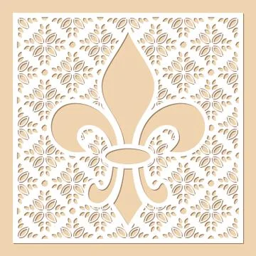 White openwork frame with feur de lis inside. Laser cutting temp Stock Illustration