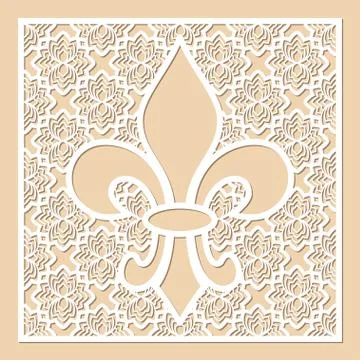 White openwork frame with feur de lis inside. Laser cutting temp Stock Illustration