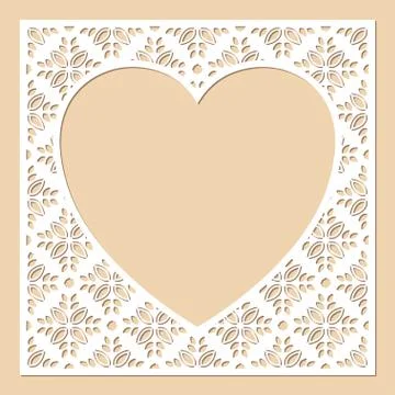 White openwork frame with heart inside. Laser cutting template. Stock Illustration