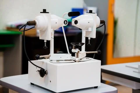 White Optometry Phoropter Refraction Instrument Eye Exam Medical Device Cli.. Stock Photos