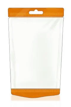 White-orange plastic bag on a white isolated background Foto stock