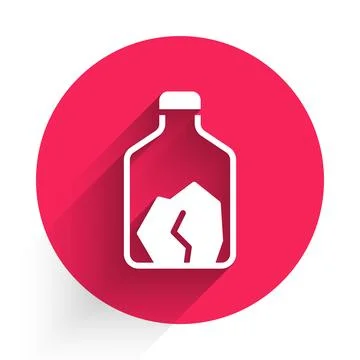 White Ore mining icon isolated with long shadow background. Red circle button Stock Illustration