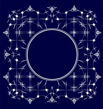 White ornament on deep blue background and set of dividers Vector Stock Illustration