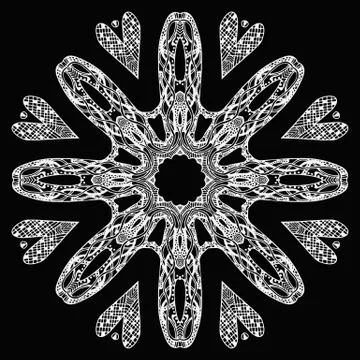 White ornate round pattern on black 스톡 일러스트