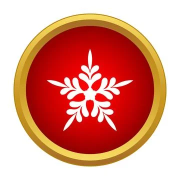 White ornate snowflake design in red gold circle button Stock Illustration