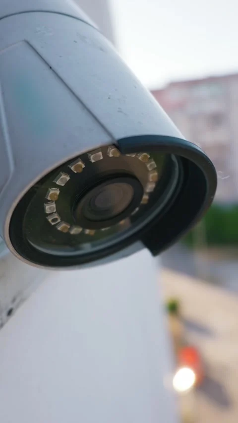White Outdoor Security Camera Surveillance System Monitoring Urban Area 動画素材 338102911