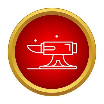 White outline anvil icon on a red and gold bordered circle Stock Illustration