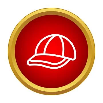 White outline baseball cap icon on red circle Stock Illustration
