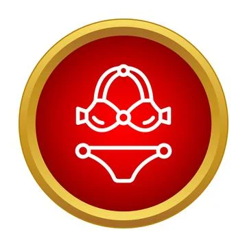 White outline bikini red circle gold border Stock Illustration