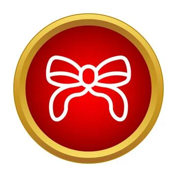 White outline bow icon in red circle with golden frame Stock Illustration