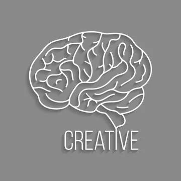 White outline brain with shadow Illustrazione stock