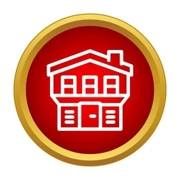 White outline building icon in red gold circle Ilustración de archivo