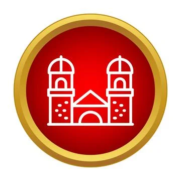 White outline building icon with two towers Ilustração Stock