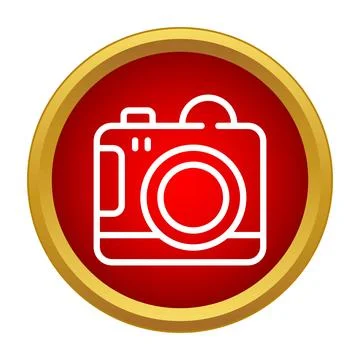 White outline camera icon in red circle Stock Illustration