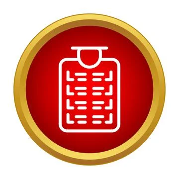 White outline clipboard icon inside a red circle with gold border イラスト素材