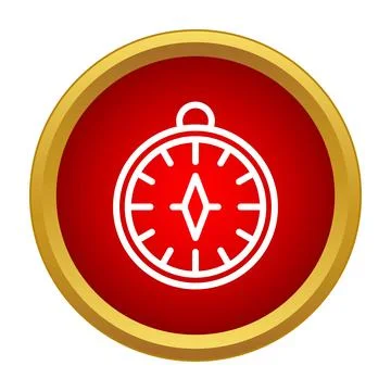 White outline compass icon on red gold circle 스톡 일러스트