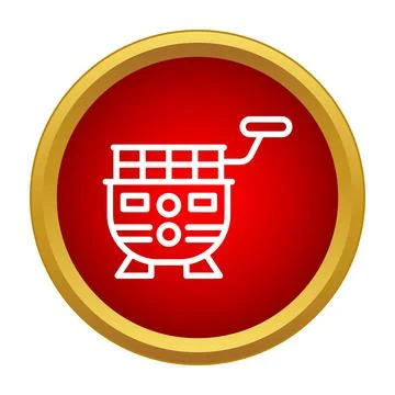 White outline compressor icon on red circle background Illustrazione stock