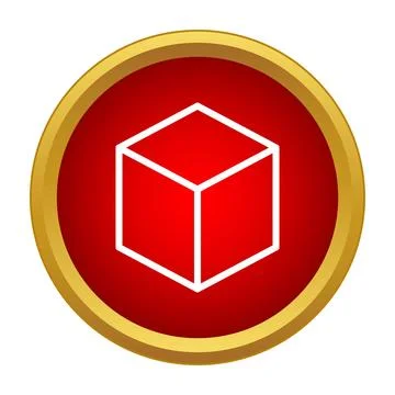 White outline cube representing 3d geometry on red button 스톡 일러스트