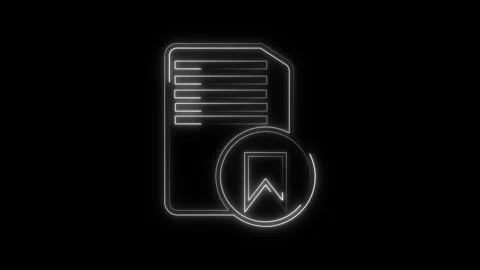 White Outline Document Icon with Bookmark Symbol on Black Background file p.. Stock Footage 340998154