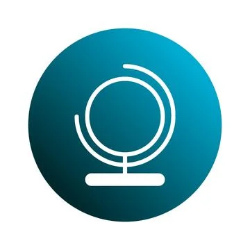 White outline of a globe inside blue gradient circle representing global co.. Illustrazione stock