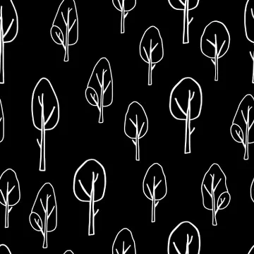 White outline hand drawing vector illustration of a group of deciduous trees イラスト素材