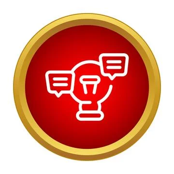 White outline lightbulb with several speech bubbles on a red background Stock Illustration