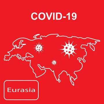 White outline map of Eurasia on a red background. Illustrazione stock