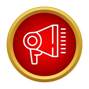White outline megaphone icon on red button broadcasting news Stock Illustration