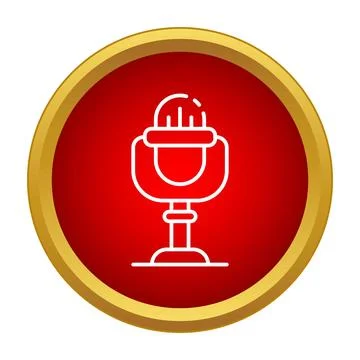White outline microphone icon in red circle Stock-Illustration