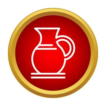 White outline pitcher jug icon in red circle 스톡 일러스트