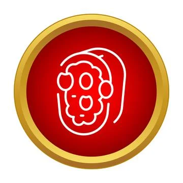 White outline pizza slice icon in red circle Stock Illustration