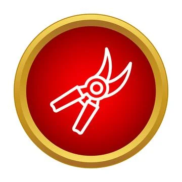 White outline pruning shears icon red circle Illustrazione stock