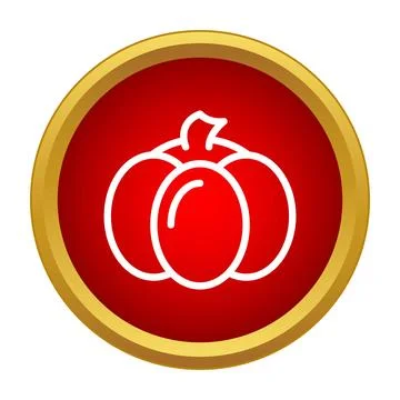 White outline pumpkin icon on a red button Stock Illustration