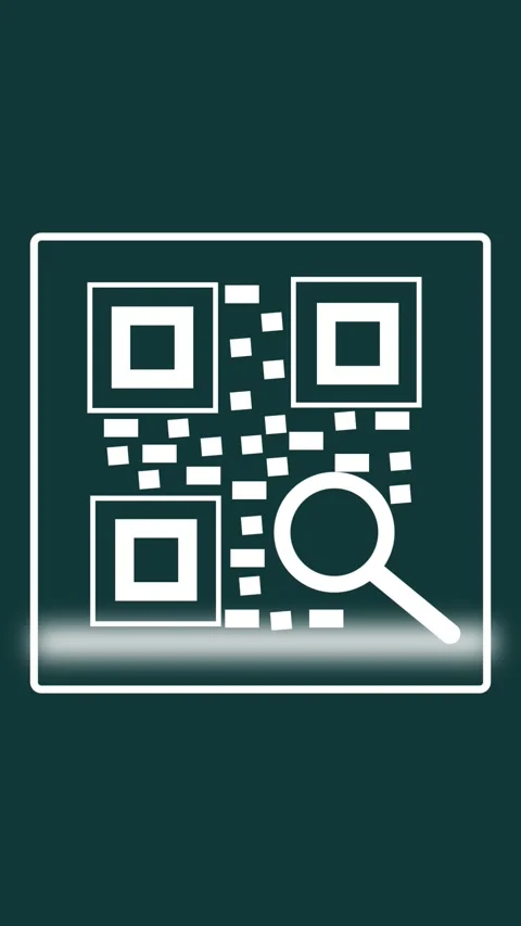 White outline QR code icon with magnifying glass. White outline QR code sca.. Stock Footage 345720456