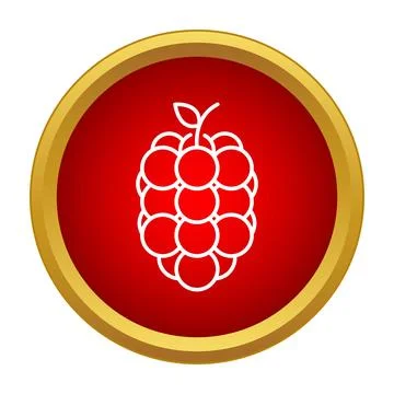 White outline raspberry fruit icon in red circle Stock Illustration