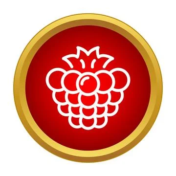 White outline raspberry fruit icon in red circle Stock Illustration