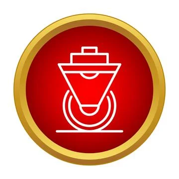 White outline road compactor machine icon on red button Stock Illustration