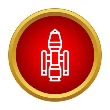 White outline rocket icon on red circle button Stock Illustration