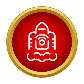 White outline rocket launching on a red button icon Ilustración de archivo