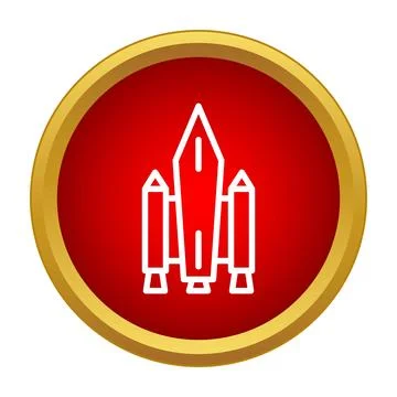 White outline rocket space shuttle icon on red circle Ilustração Stock