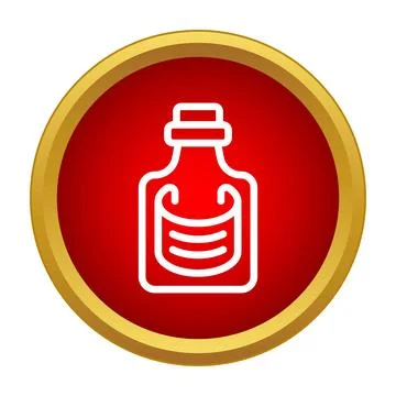 White outline rum bottle icon on red background 스톡 일러스트