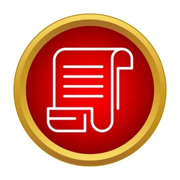 White outline scrolling document icon in red circle 스톡 일러스트