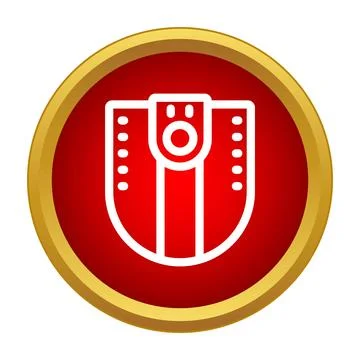 White outline shield icon on red circle Stock Illustration