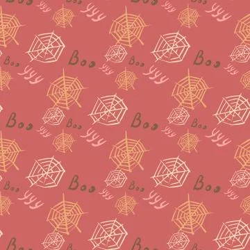 White outline spider web seamless pattern. Halloween spooky artwork on light  Stock Illustration