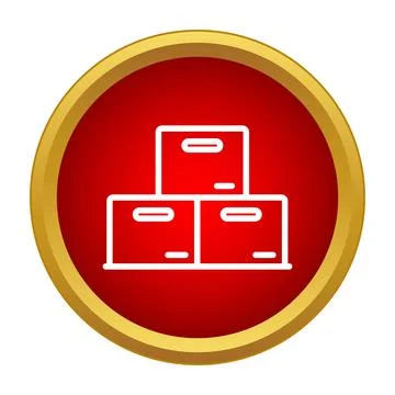 White outline of stacked boxes on a red circle with gold border 스톡 일러스트