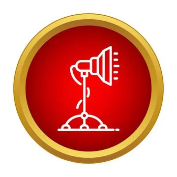 White outline of a studio spotlight on a red and gold round button Stock Illustration