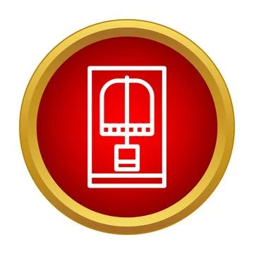 White outline table lamp icon in red circle Stock Illustration