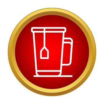 White outline tea cup mug icon in red circle Stock Illustration